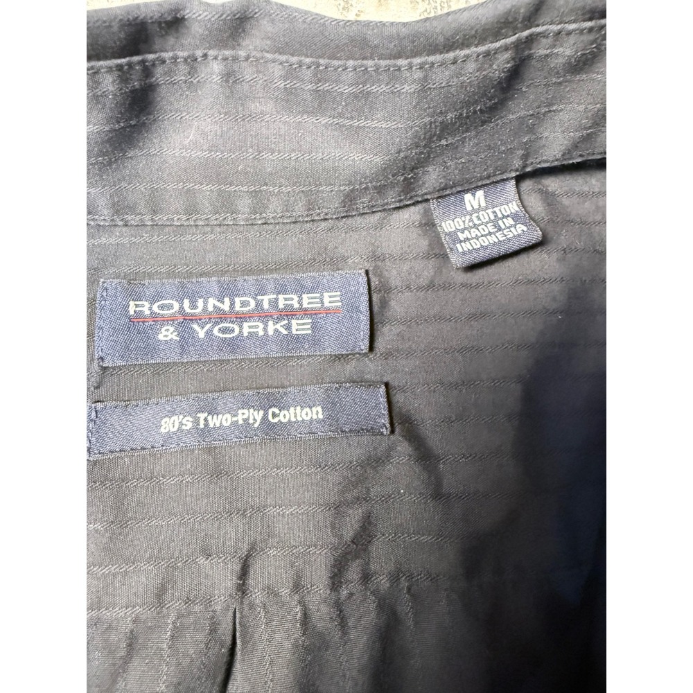 Roundtree & Yorke Mens Medium Black Striped 80s Two-Ply Cotton Button Down Shirt - Picture 2 of 5